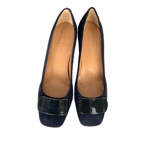 Talbots Indigo Blue Suede Pumps Patent Leather Heels Detail Size 9W NWB